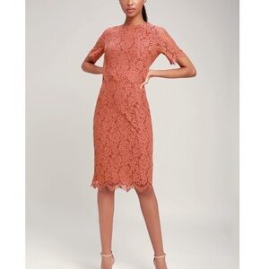 NWT Devotion Rusty Rose Lace Short Sleeve Midi Dress
